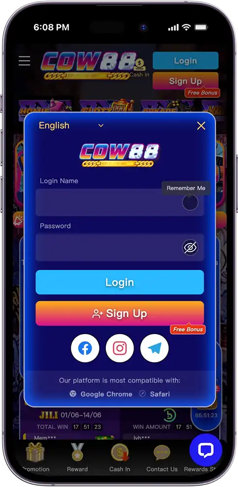 COW678 Login Entering Username and Password in the Login Fields
